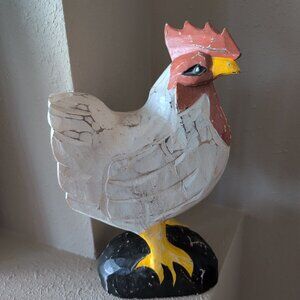 Vintage Wooden Rooster, Carved, Hand-Painted Farmhouse/Country Decor Style